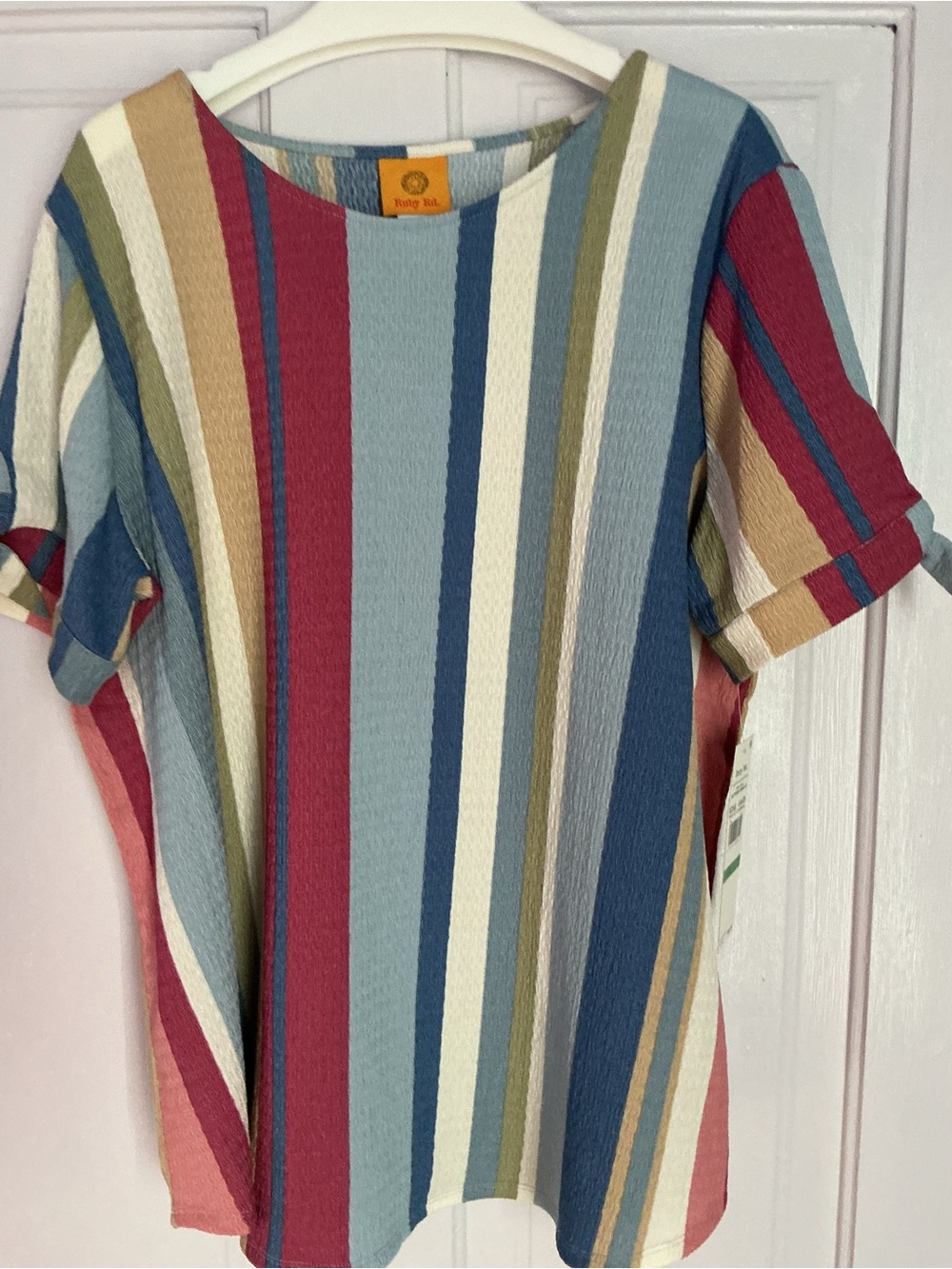 Ruby Rd Striped Short-Sleeve Women's Top - Picture 2 of 9